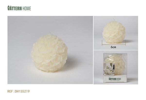 Vela de bola de flores de 6 cm con aroma a crema de parafina (blanco lechoso) que arde durante 6 horas