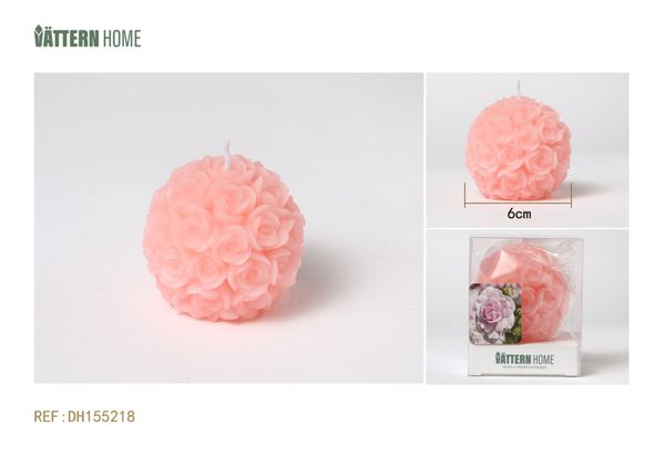 Vela de bola de flores de 6 cm con aroma a rosa de parafina (rosa) que arde durante 6 horas