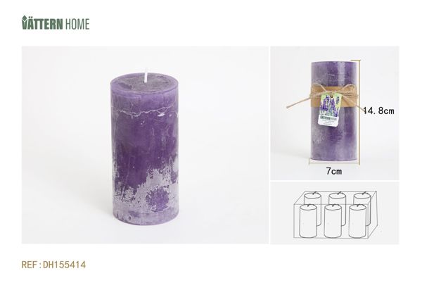 Vela de pilar de 7 x 14,8 cm, de parafina, sabor a lavanda (morado), duración de combustión de 65 horas