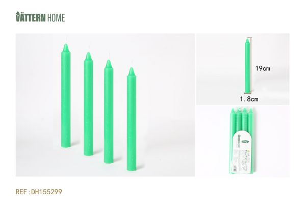 4-pack long candles 1.8*19CM paraffin unscented (green) burning for 12 hours