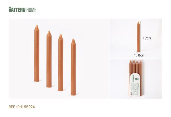 4-pack long candles 1.8*19CM paraffin unscented (brown) burning for 7 hours