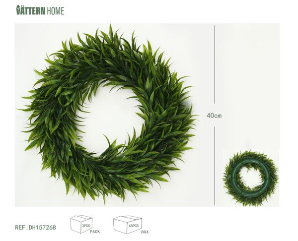 Anillo de césped de 40 cm de plástico verde simulación flores decorativas, interior, techo y otras escenas hermosa colocación de poliéster