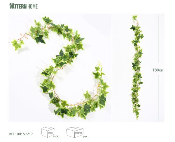 Enredadera de hoja de batata amarilla de 180 cm de plástico (PE), verde, gruesa y en capas, textura clara, natural y auténtica.