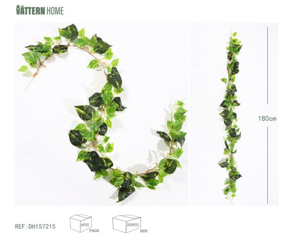 Vid de hoja de rábano verde 180CM de plástico (PE), verde, grueso y en capas, textura clara, natural y auténtico