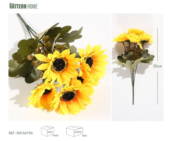 5 Girasoles 35CM Tela Amarilla