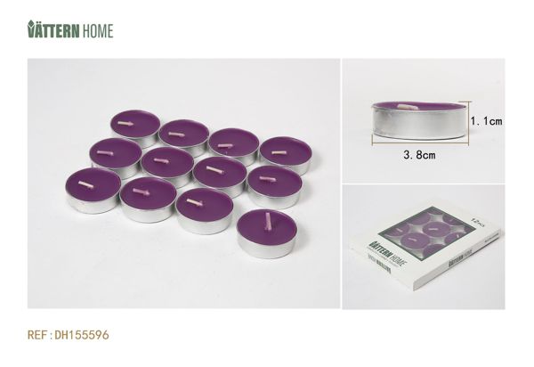 Paquete de 12 velas de té de 3,8 x 1,1 cm con sabor a lavanda de parafina (morado (lavanda al vapor)) que arden durante 4 horas