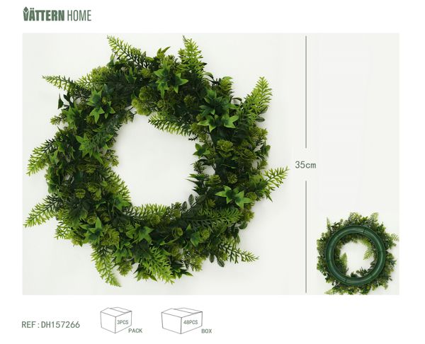 Anillo de césped de 35 cm de plástico verde simulación flores decorativas, interior, techo y otras escenas hermosa colocación de poliéster