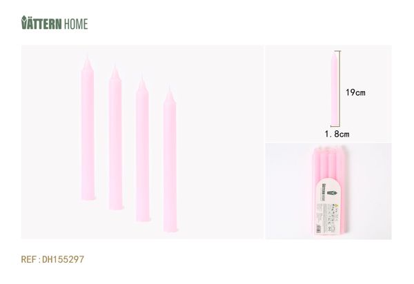4-pack long candles 1.8*19CM paraffin unscented (pink) burning for 12 hours