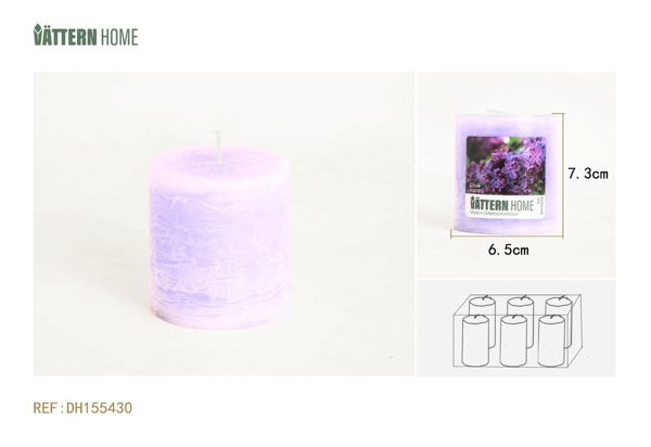 Vela de pilar de parafina de 6,5 x 7,3 cm con aroma a lila (morado) que dura 30 horas