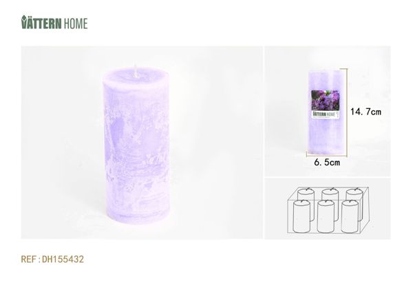 Vela de pilar de parafina de 6,5 x 14,7 cm con aroma a lila (morado) que dura 65 horas