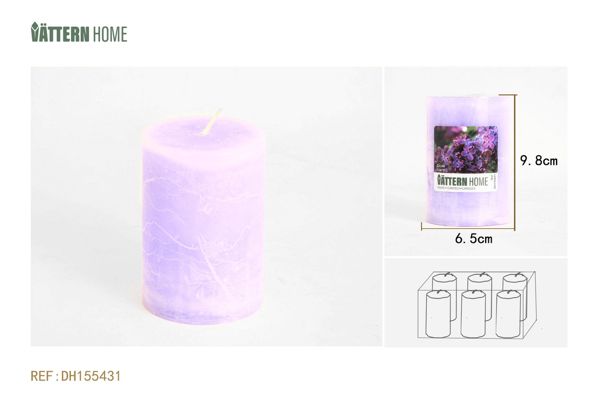 Vela de pilar de 6,5 x 9,8 cm con aroma a parafina de color lila (morado) que dura 40 horas