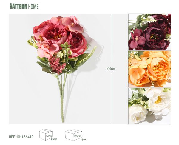 5 pinturas al óleo hortensias peonías 28CM champán, blanco, morado, rojo claro tela de seda + plástico + alambre