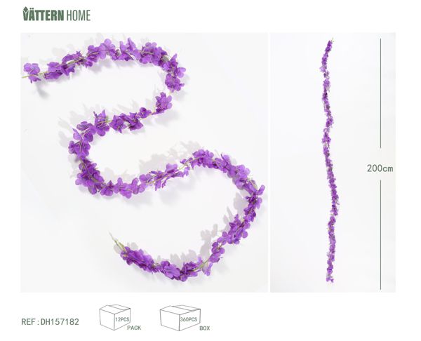 Tiras de hortensia de 200 cm de plástico (PE) + nailon de seda, la forma de la flor violeta es completa y rica, rica en capas, clásica y versátil.