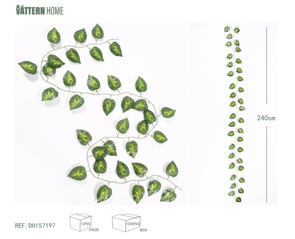 36 piezas de ratán de hoja de sésamo verde 240CM plástico (PE) + poliéster de seda (poliéster), verde grueso y en capas, textura clara, natural y auténtico