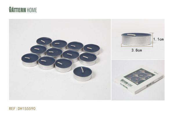 Paquete de 12 velas de té de 3,8 x 1,1 cm con aroma a océano de parafina (azul), que duran 4 horas