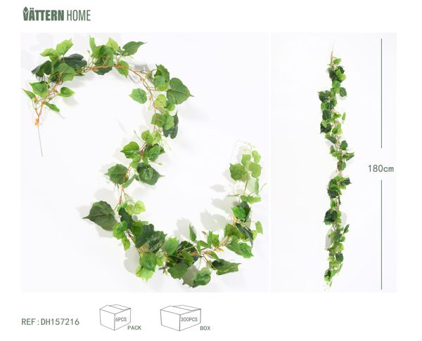 Hoja de uva de 180 cm de plástico (PE), verde, gruesa y en capas, textura clara, natural y auténtica.
