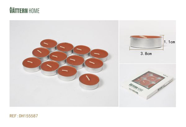 Paquete de 12 velas de té de 3,8 x 1,1 cm con sabor a limón (naranja y rojo) que duran 4 horas