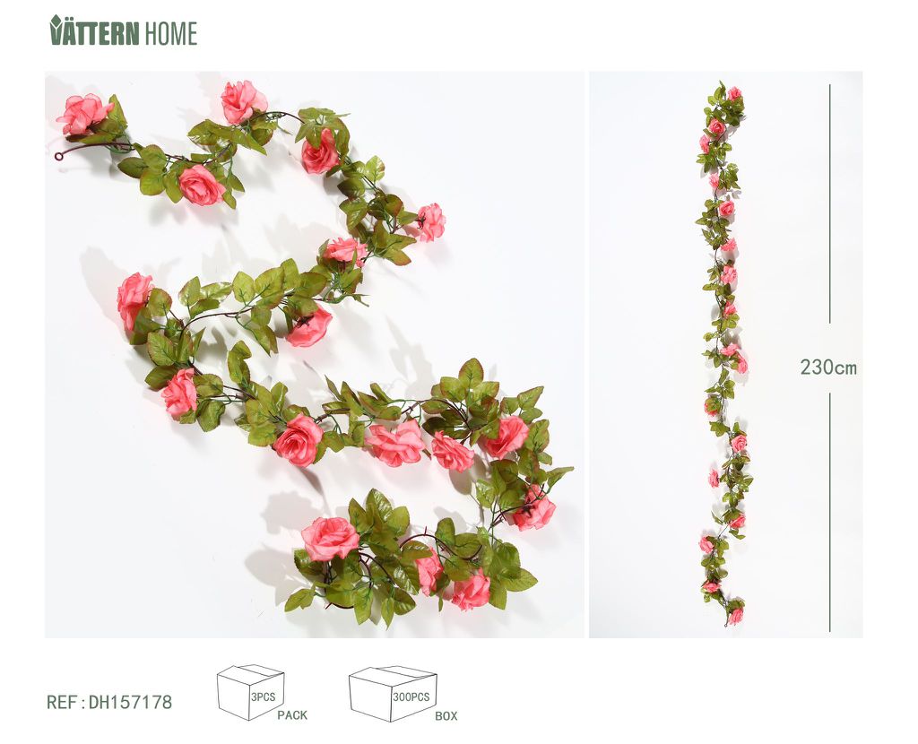 17 enredaderas de rosas de otoño 230CM plástico (PE) + nailon de seda (nailon), la forma de la flor rosa es completa y rica, rica en capas, clásica y versátil