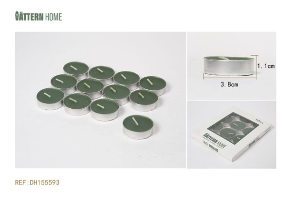 Paquete de 12 velas de té de 3,8 x 1,1 cm con sabor a manzana de parafina (verde) que duran 4 horas