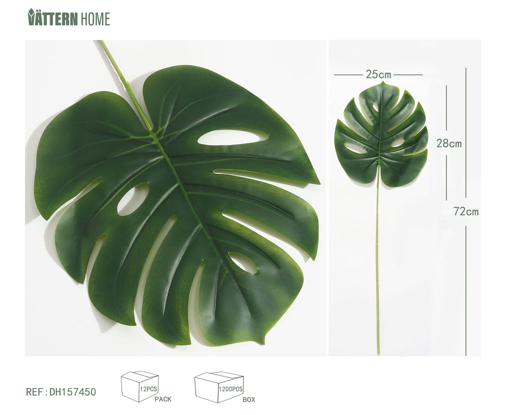 Hoja de tortuga 72CM, verde oscuro, plástico, alambre de hierro, adornos de plantas verdes simuladas frescas y naturales, decoración de interiores, textura delicada, líneas claras