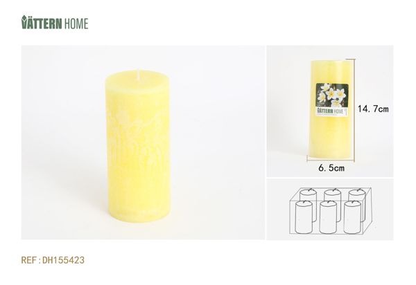 Vela de pilar de parafina de 6,5 x 14,7 cm con aroma a frangipani PLUMERIA (amarillo) que dura 65 horas