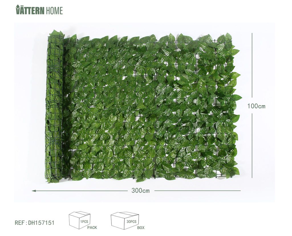 Valla de simulación de rábano verde impresa en color, valla de 100*300CM de plástico (PE) + poliéster de seda (poliéster) verde grueso y en capas, textura clara, natural y verdadera.