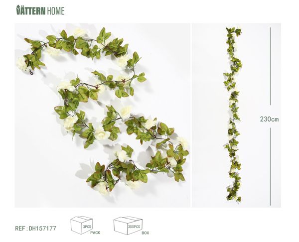 17 enredaderas de rosas de otoño 230CM plástico (PE) + nailon de seda (nailon), la forma de la flor blanca es completa y rica, rica en capas, clásica y versátil.