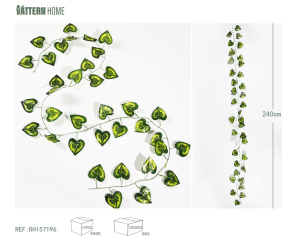 36 piezas de corazones de melocotón, ratán 240CM plástico (PE) + poliéster de seda (poliéster) verde grueso y en capas, textura clara, natural y verdadera.