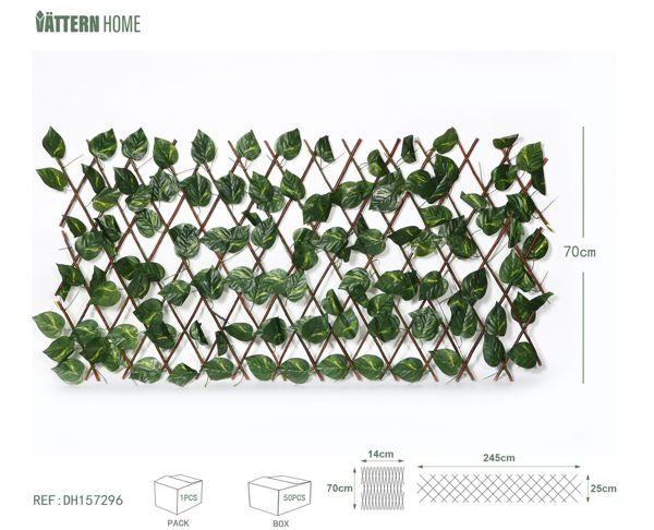 Cesta de hojas verdes grandes, valla de madera de 70 cm + poliéster de seda verde, capas gruesas, textura clara, natural y verdadera, decora el jardín