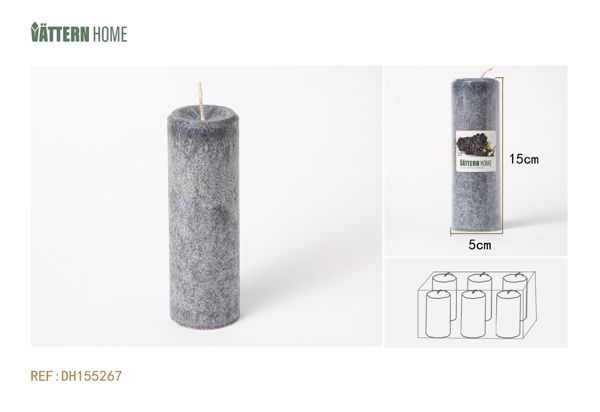 Vela de pilar de parafina de 5 x 15 cm con sabor a uva (gris oscuro) que dura 36 horas