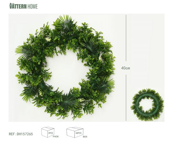 Anillo de césped de 40 cm de plástico verde simulación flores decorativas, interior, techo y otras escenas hermosa colocación de poliéster