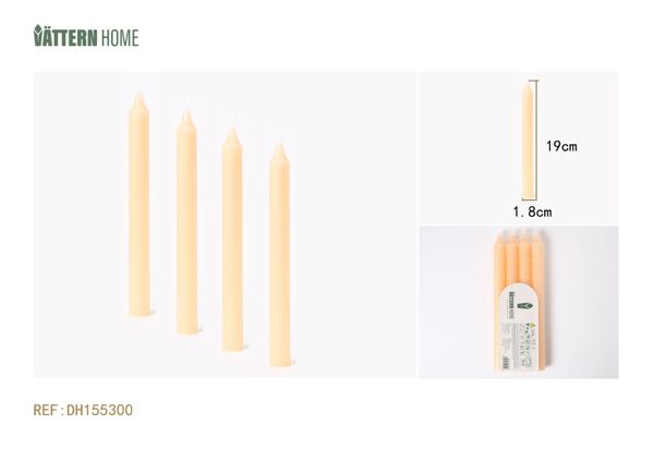 4-pack long candles 1.8*19CM paraffin unscented (dark flesh color) burning for 7 hours