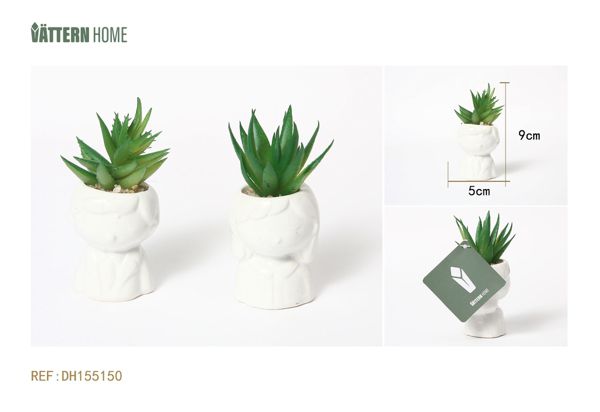 Maceta artificial de cerámica de dos piezas con forma humana de 5 x 9 cm