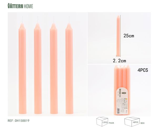 4 sticks of candles 2.2*25CM, paraffin pink, burning time +11 hours, no sound, no flame, suitable for any occasion