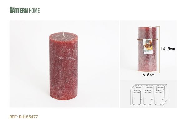 Vela de pilar de 6,5 x 14,5 cm, sabor a parafina y canela (rojo vino), duración de combustión de 65 horas