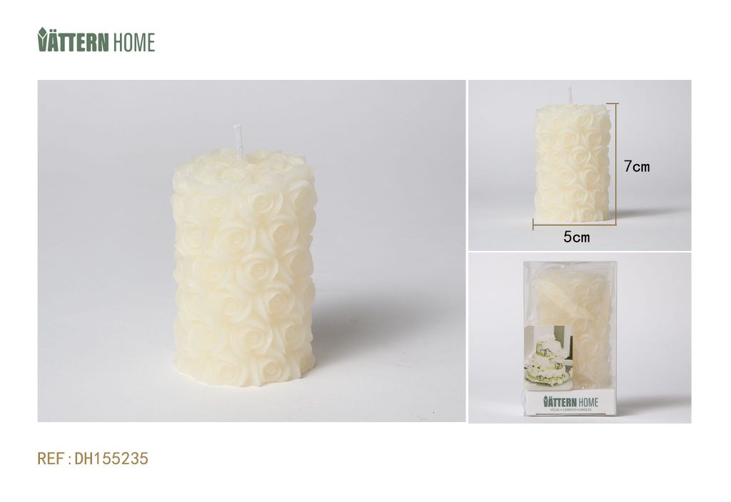 Vela de pilar de 5 x 7 cm con aroma a crema de parafina (blanco lechoso) que dura 4 horas
