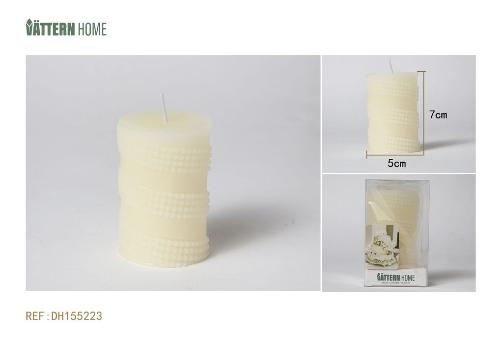 Vela de pilar de 5 x 7 cm con aroma a crema de parafina (blanco lechoso) que dura 4 horas