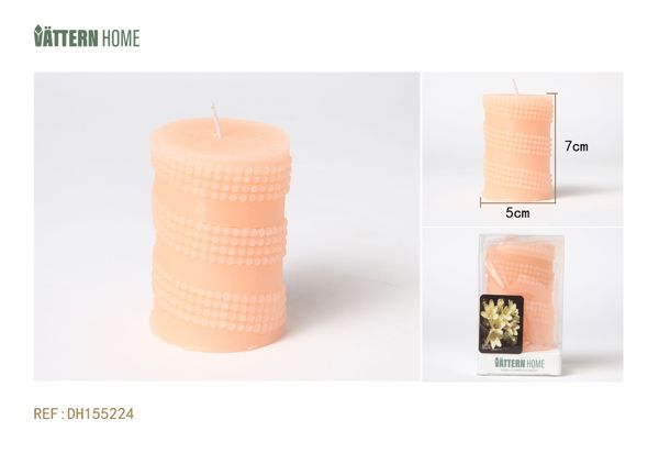 Vela de pilar de 5 x 7 cm con aroma a fresia de parafina (color champán) que dura 4 horas
