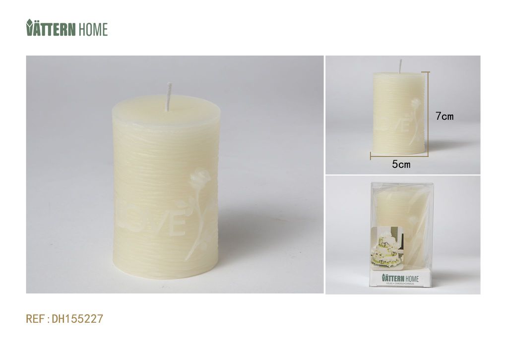 Vela de pilar de 5 x 7 cm con aroma a crema de parafina (blanco lechoso) que dura 4 horas