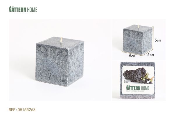 Vela cuadrada 5*5*5CM sabor uva de parafina (gris oscuro) duración de combustión 3,5 horas