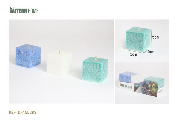 3 velas cuadradas de 5*5*5CM de parafina con sabor a océano, carillón de viento azul, sabor a manzana (azul, blanco, verde) que arde durante 3,5 horas