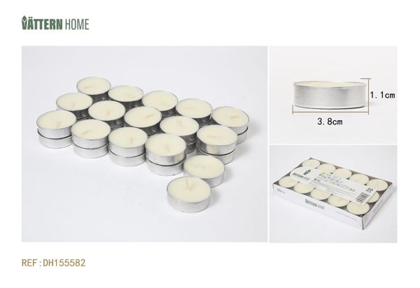 Paquete de 30 velas de té de 3,8 x 1,1 cm, de parafina sin aroma (blanco lechoso), que duran 4 horas