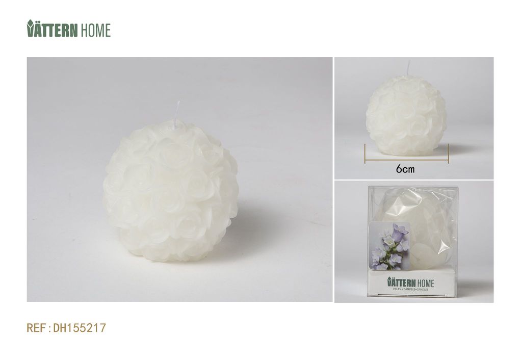 Vela de bola de flores de 6 cm de parafina con sabor a campana azul (blanca) que arde durante 6 horas