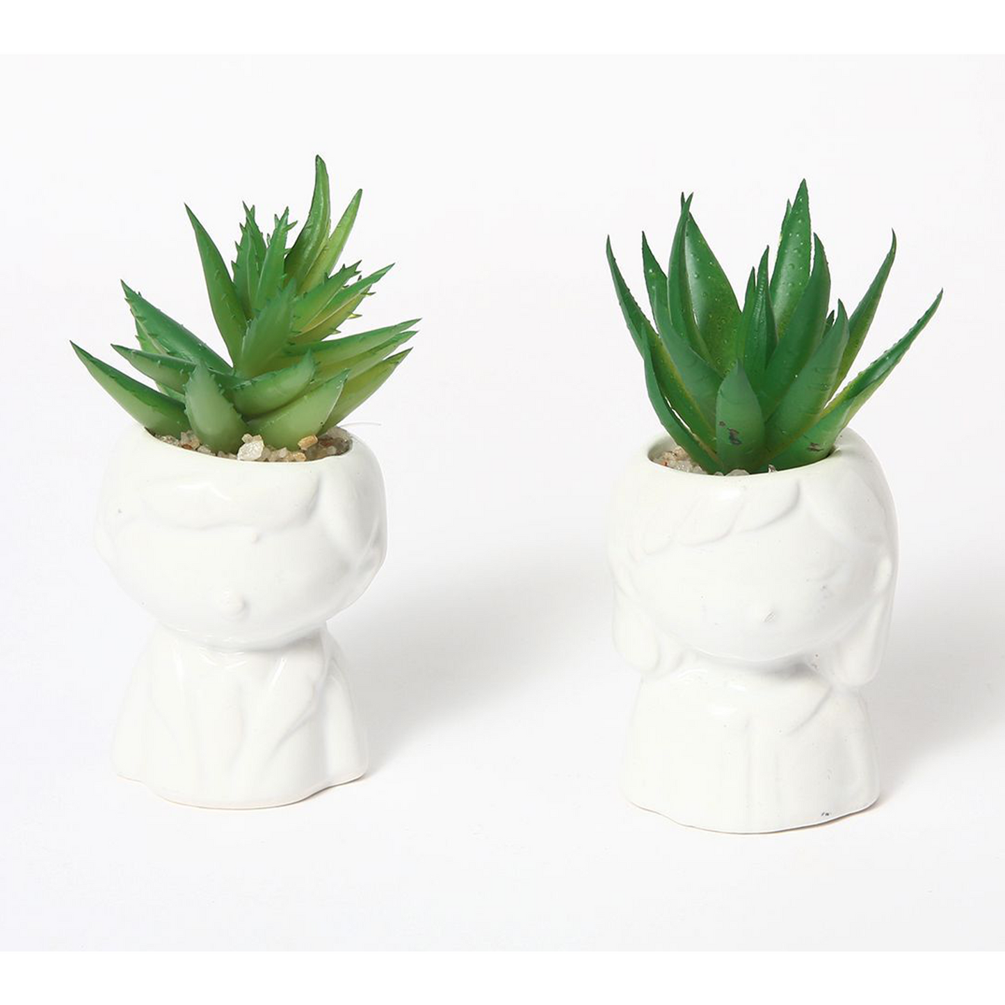 Maceta artificial de cerámica de dos piezas con forma humana de 5 x 9 cm