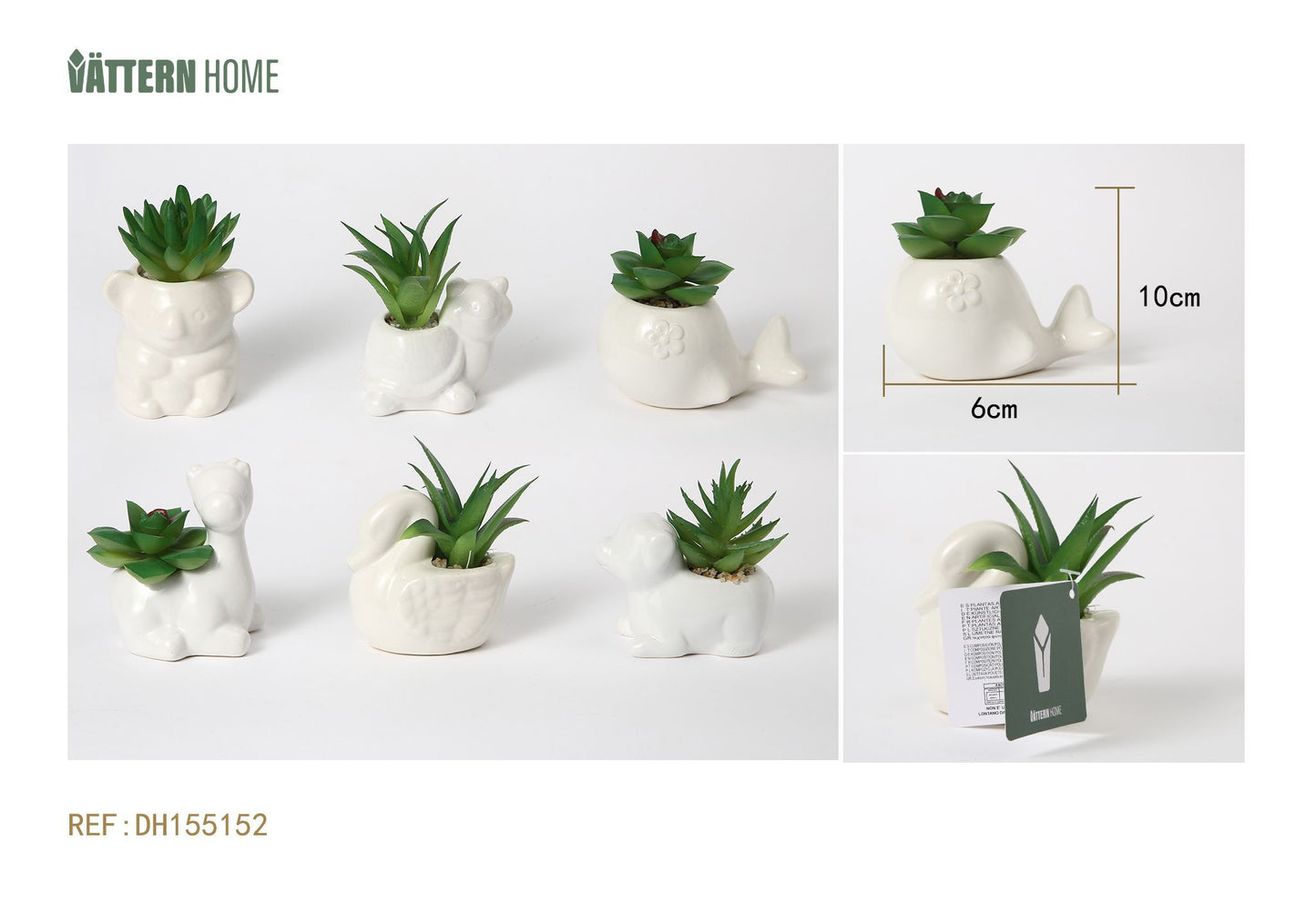 6*10cm white animal-themed simulated ceramic potted plant