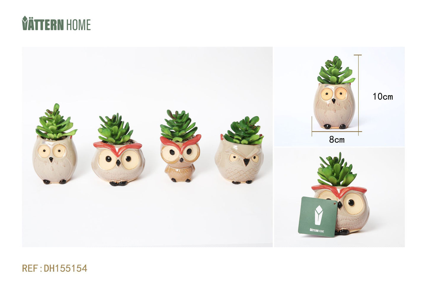 Paquete de cuatro plantas en maceta de imitación verde estilo búho de 8 x 10 cm