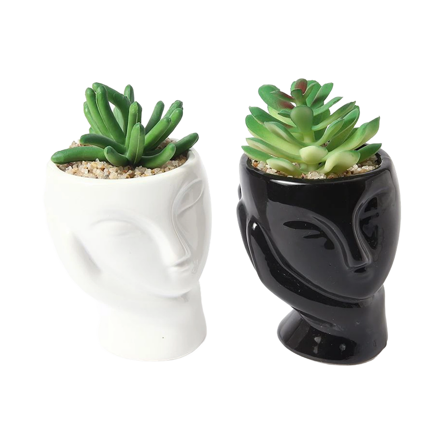 Planta artificial de cerámica con retrato de dos piezas, 8 x 14 cm