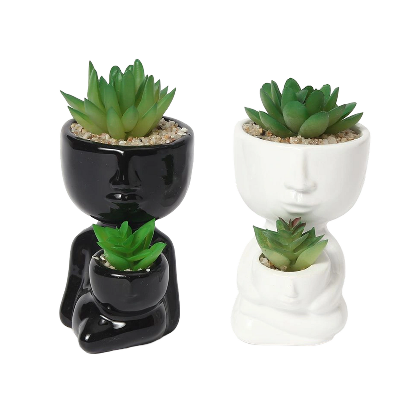 Planta artificial de cerámica con retrato de dos piezas, 8 x 14 cm