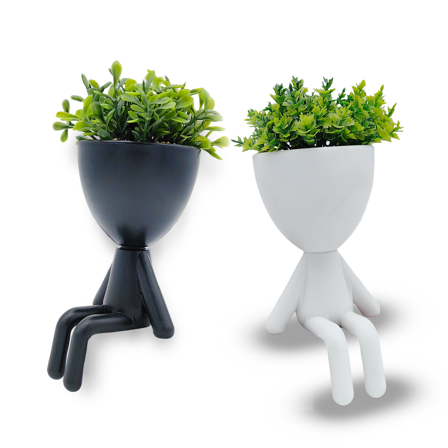 Maceta artificial de cerámica de dos piezas con forma humana de 7 x 16 cm