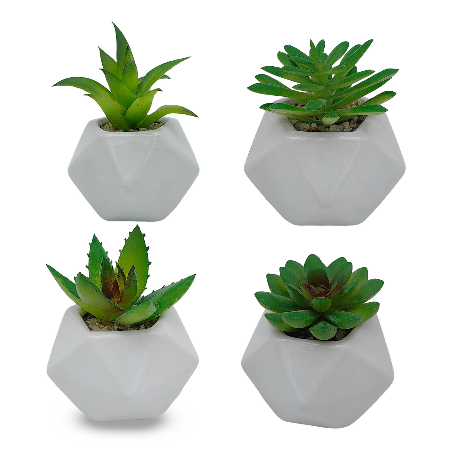 Paquete de 4 macetas artificiales de cerámica verde de 6 x 10 cm